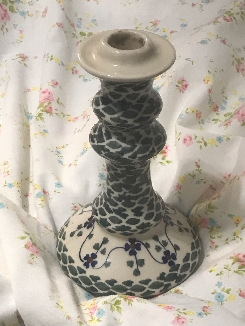 AND Ceramic Candlestick Holder in Cream and Dark Green